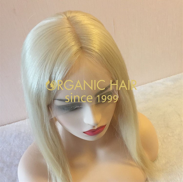 Platinum blonde full lace wig for women H96